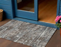 3 X 5 Brown And Charcoal Geometric Washable Indoor Outdoor Area Rug