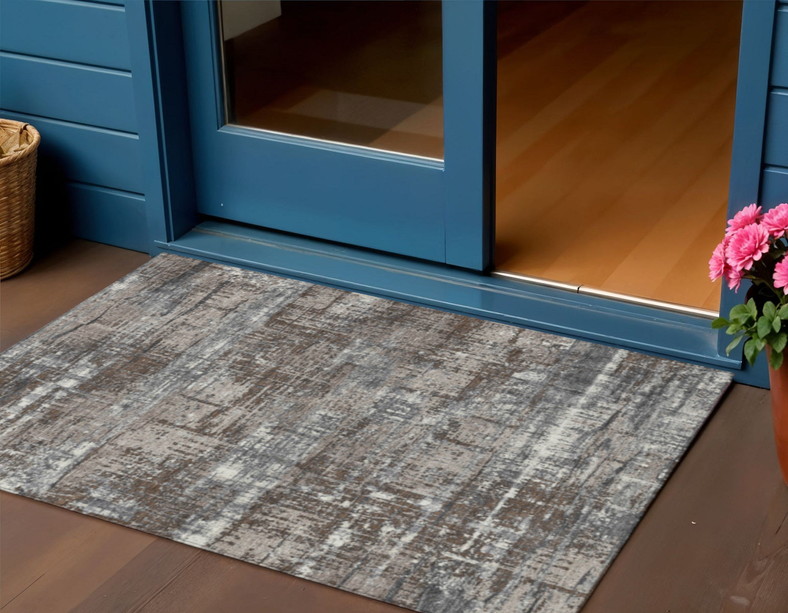 3 X 5 Brown And Charcoal Geometric Washable Indoor Outdoor Area Rug