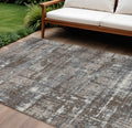 8 X 10 Brown And Charcoal Geometric Washable Indoor Outdoor Area Rug