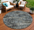 8 Charcoal And Gray Round Geometric Washable Indoor Outdoor Area Rug