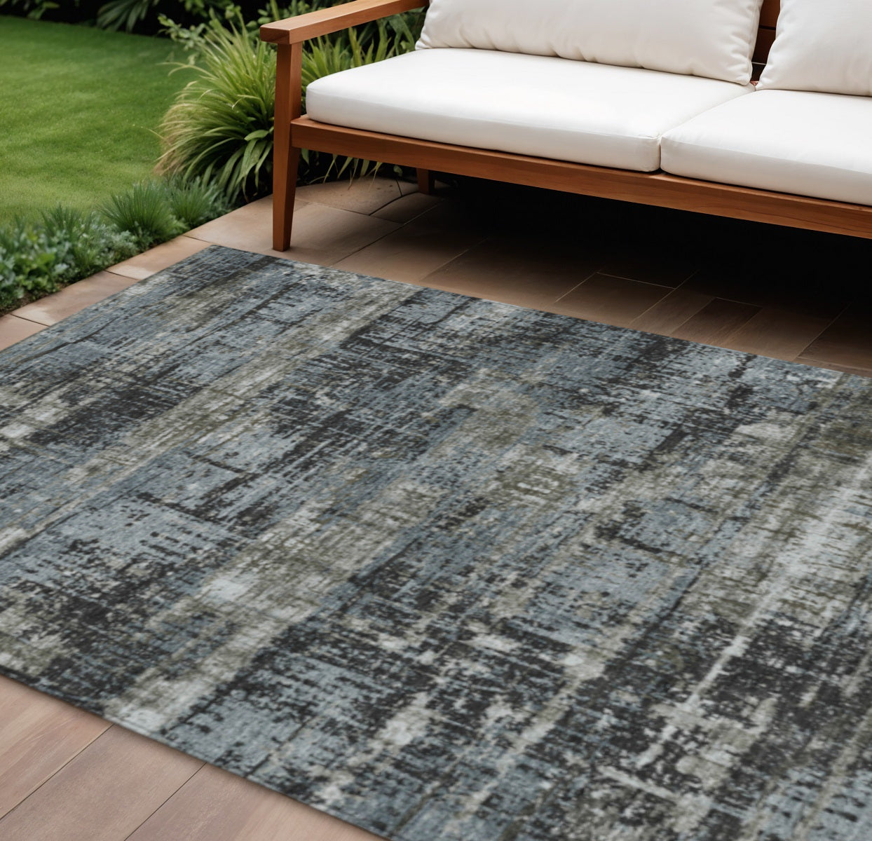 10 X 14 Charcoal And Gray Geometric Washable Indoor Outdoor Area Rug