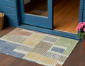 3 X 5 Beige Gold And Blue Geometric Washable Indoor Outdoor Area Rug