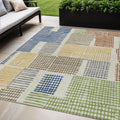 5 X 8 Beige Gold And Blue Geometric Washable Indoor Outdoor Area Rug