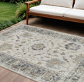 9 X 12 Ivory And Gray Floral Washable Indoor Outdoor Area Rug