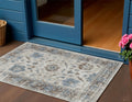 3 X 5 Beige And Blue Floral Washable Indoor Outdoor Area Rug