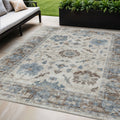 5 X 8 Beige And Blue Floral Washable Indoor Outdoor Area Rug