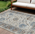 8 X 10 Beige And Blue Floral Washable Indoor Outdoor Area Rug