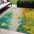 5 X 8 Green And Gold Abstract Washable Indoor Outdoor Area Rug