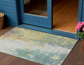 3 X 5 Pale Aqua And Ivory Abstract Washable Indoor Outdoor Area Rug