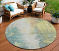 8 Pale Aqua And Ivory Round Abstract Washable Indoor Outdoor Area Rug