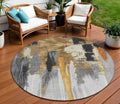 8 Black And Gold Round Abstract Washable Indoor Outdoor Area Rug
