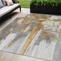 5 X 8 Ivory And Gold Abstract Washable Indoor Outdoor Area Rug