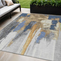 5 X 8 Navy Blue And Gold Abstract Washable Indoor Outdoor Area Rug