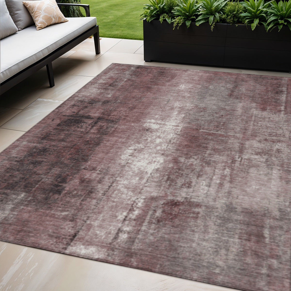 5 X 8 Blush And Ivory Abstract Washable Indoor Outdoor Area Rug