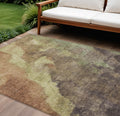8 X 10 Brown And Fern Green Abstract Washable Indoor Outdoor Area Rug