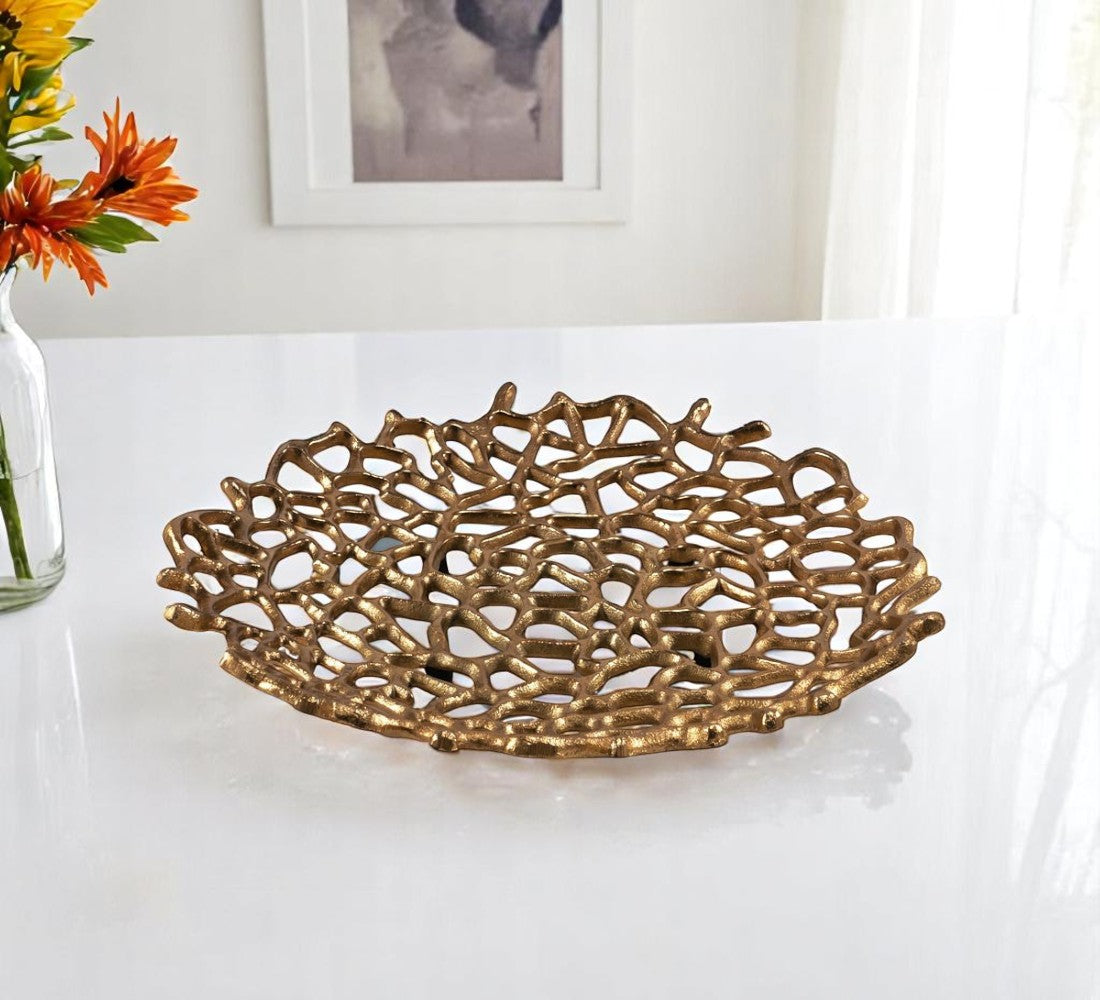 15 Gold Aluminum Coral Decorative Low Bowl