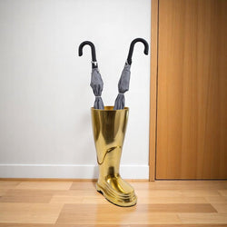 16 Gold Aluminum Firefighter Boot Umbrella Stand