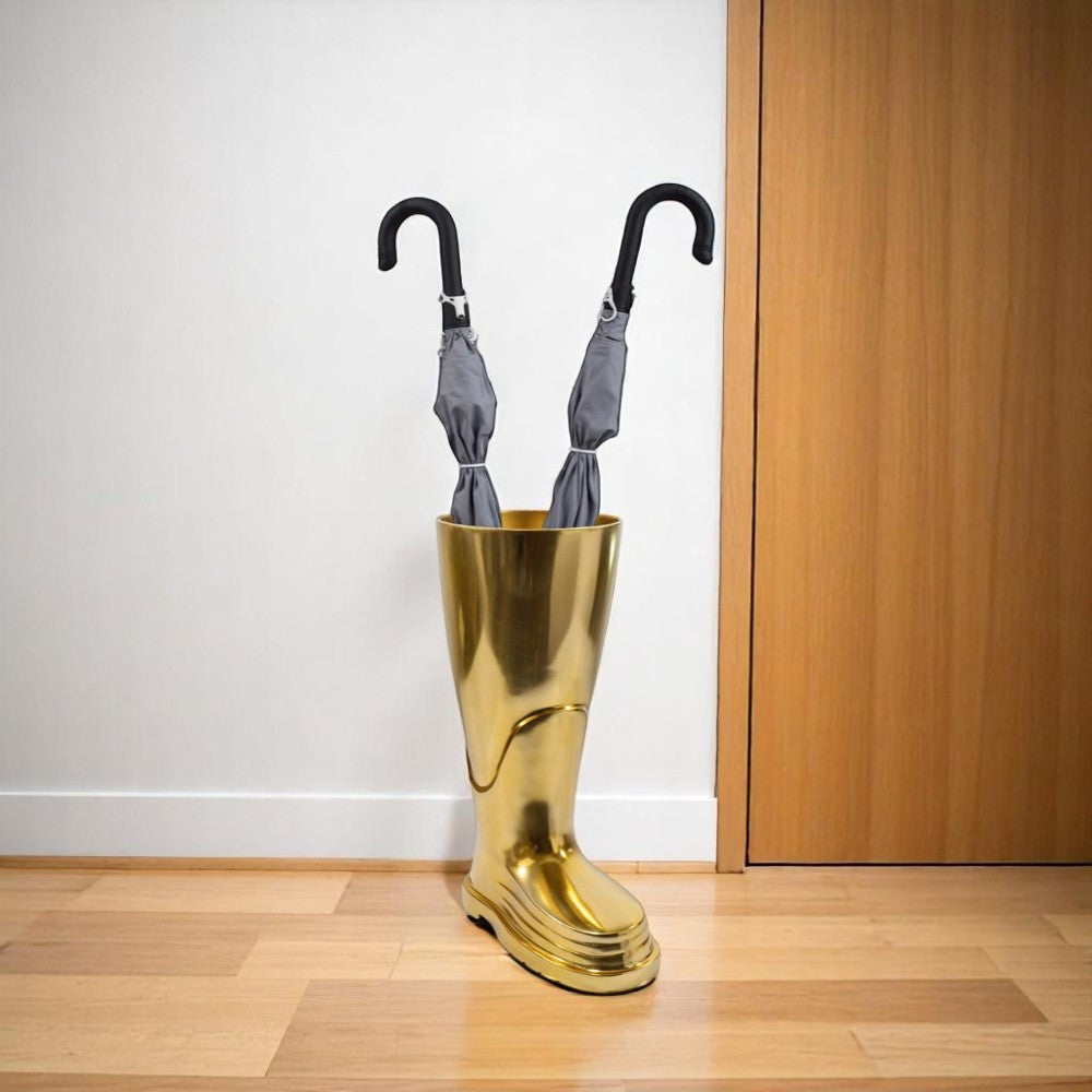 16 Gold Aluminum Firefighter Boot Umbrella Stand