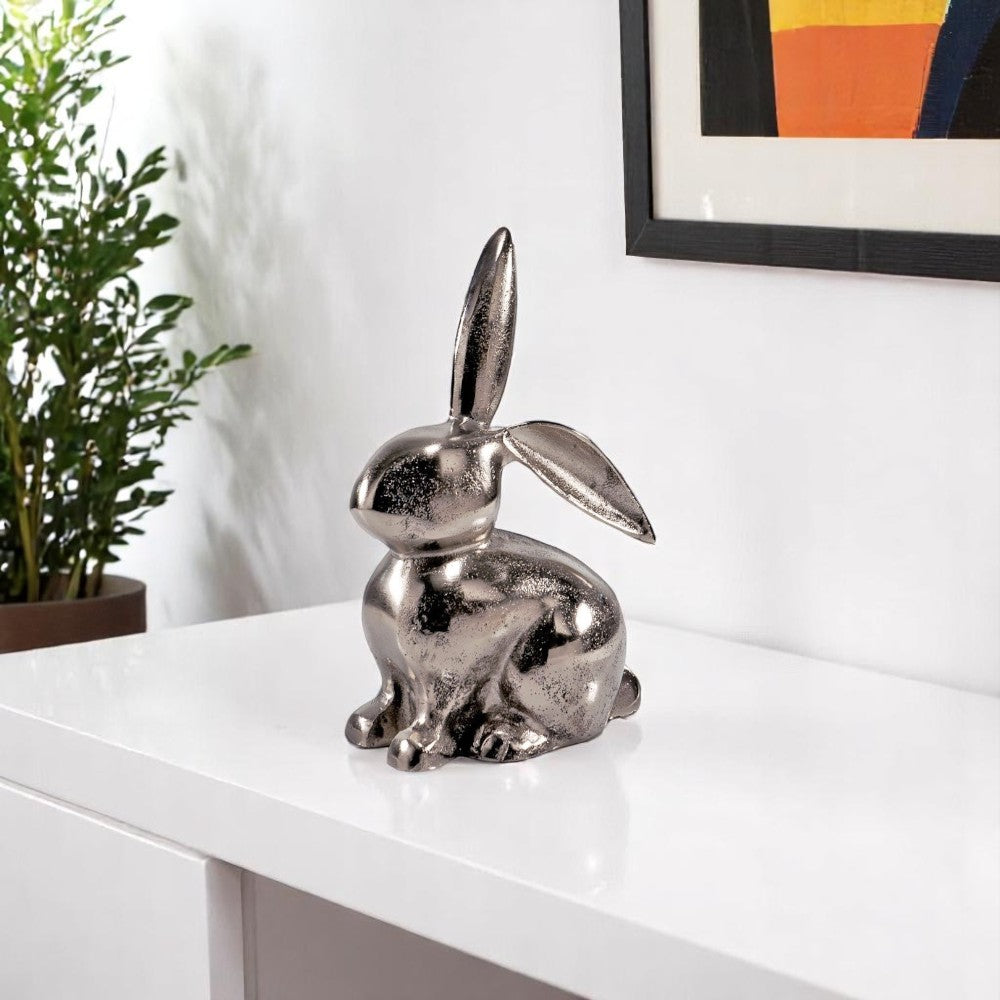 9 Silver Aluminum Rabbit Tabletop Sculpture