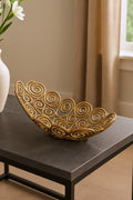 16 Gold Aluminum Abstract Circles Oval Decorative Bowl
