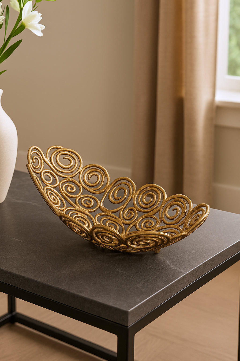 16 Gold Aluminum Abstract Circles Oval Decorative Bowl