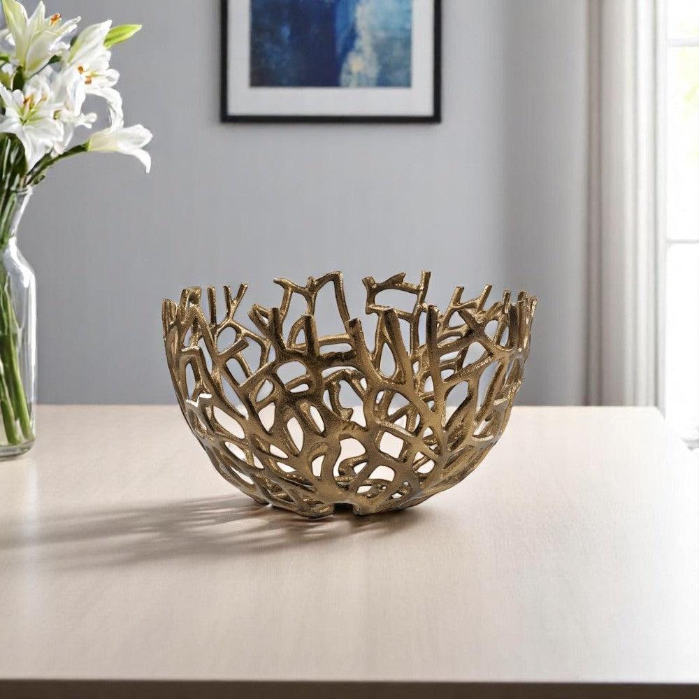 14 Gold Aluminum Asymmetrical Edge Round Centerpiece Bowl
