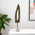 21 Antiqued Gold And White Aluminum And Marble Tabletop Sculpture