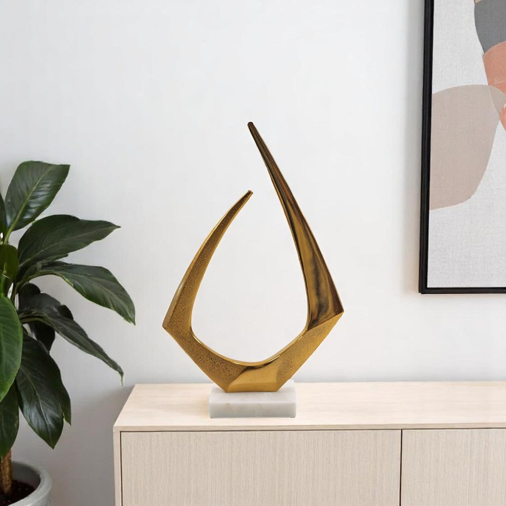 17 Gold And White Aluminum And Marble Abstract Tabletop Sculpture