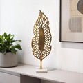 28 Gold And White Aluminum And Marble Leaf Tabletop Sculpture
