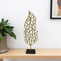 26 Gold And Black Aluminum And Marble Leaf Tabletop Sculpture