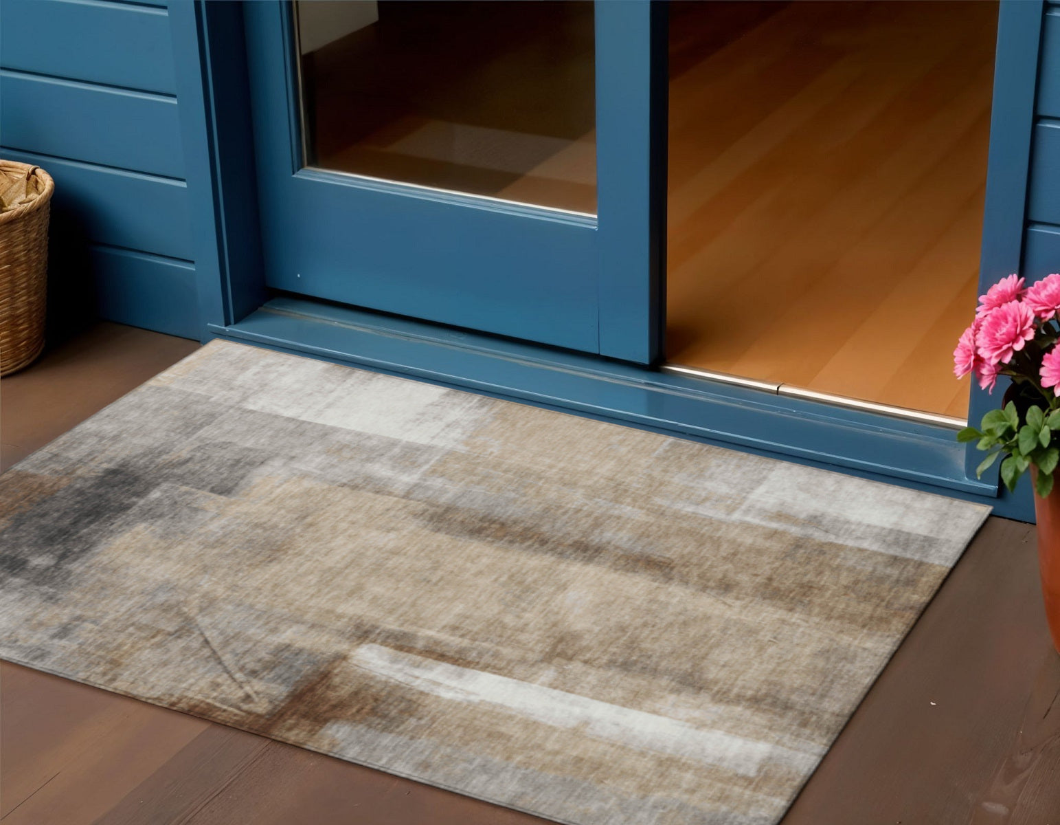 3 X 5 Beige And Ivory Abstract Washable Indoor Outdoor Area Rug