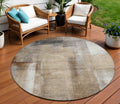 8 Beige And Ivory Round Abstract Washable Indoor Outdoor Area Rug