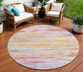 8 Coral And Yellow Round Abstract Washable Indoor Outdoor Area Rug