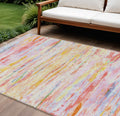 9 X 12 Coral And Yellow Abstract Washable Indoor Outdoor Area Rug