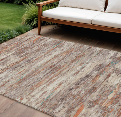 10 X 14 Terra Cotta And Beige Abstract Washable Indoor Outdoor Area Rug