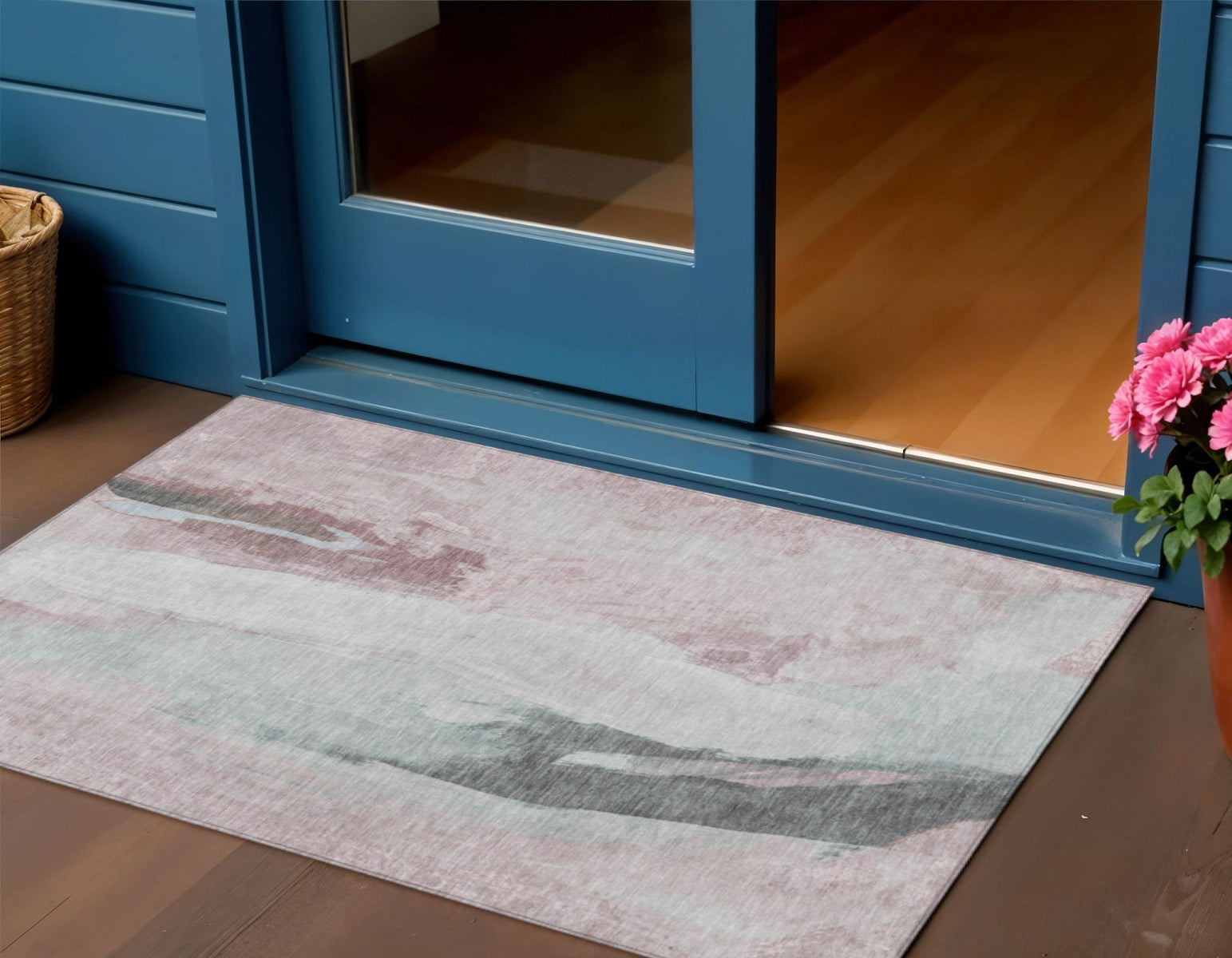 3 X 5 Blush And Gray Abstract Washable Indoor Outdoor Area Rug