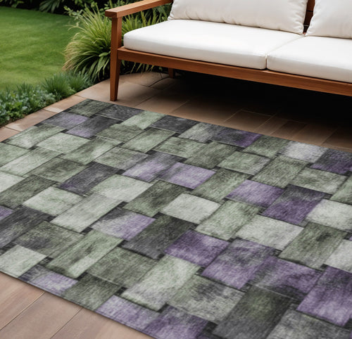 10 X 14 Sage And Purple Striped Washable Indoor Outdoor Area Rug