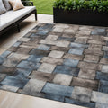 5 X 8 Taupe And Denim Blue Striped Washable Indoor Outdoor Area Rug