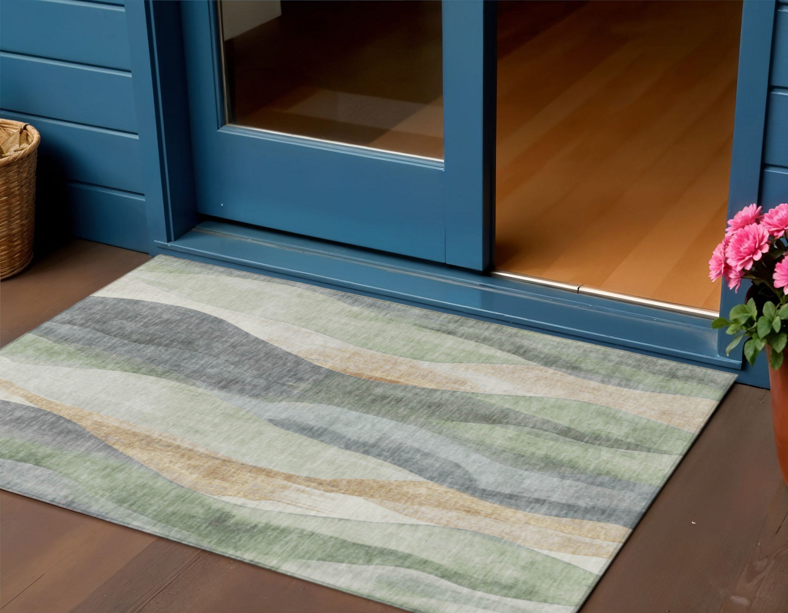 3 X 5 Artichoke Green And Gray Abstract Washable Indoor Outdoor Area Rug
