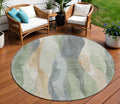 8 Artichoke Green And Gray Round Abstract Washable Indoor Outdoor Area Rug