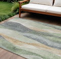 9 X 12 Artichoke Green And Gray Abstract Washable Indoor Outdoor Area Rug