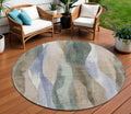 8 Beige And Denim Blue Round Abstract Washable Indoor Outdoor Area Rug