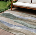 8 X 10 Beige And Denim Blue Abstract Washable Indoor Outdoor Area Rug
