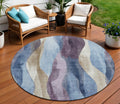 8 Denim Blue And Purple Round Abstract Washable Indoor Outdoor Area Rug