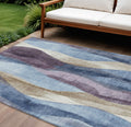 8 X 10 Denim Blue And Purple Abstract Washable Indoor Outdoor Area Rug