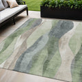 5 X 8 Fern Green And Gray Abstract Washable Indoor Outdoor Area Rug