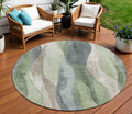 8 Fern Green And Gray Round Abstract Washable Indoor Outdoor Area Rug