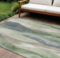 9 X 12 Fern Green And Gray Abstract Washable Indoor Outdoor Area Rug