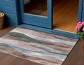 3 X 5 Salmon And Denim Blue Abstract Washable Indoor Outdoor Area Rug