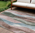 8 X 10 Salmon And Denim Blue Abstract Washable Indoor Outdoor Area Rug